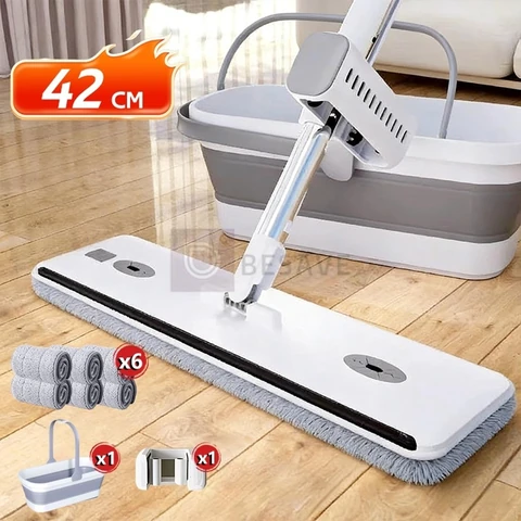 KIT 9 Conjunto De Esfregão E Balde Dobrável De Microfibra Com Raspador De Desaguamento -B01