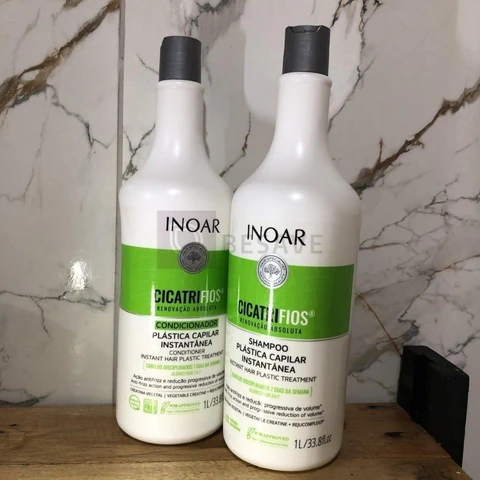 Inoar, Kit CicatriFios Plástica Capilar – Shampoo e Condicionador 2x1L, Redução de Frizz, Brilho Intenso, Hidratação Profunda, Proteção Térmica e Volume Controlado