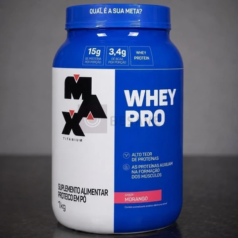 Whey Protein 1kg Whey Pro Max Titanium Sabor Morango BCAA e Aminoácidos