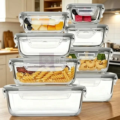 Kit 8 Potes De Vidro Hermético Refratário Forno Micro-ondas