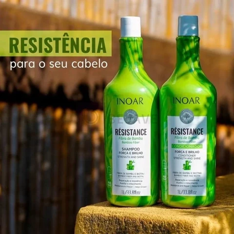 Inoar, Kit Resistance Bambu – Shampoo e Condicionador 1L, Fortalecimento e Crescimento Capilar, Hidratação e Brilho, Para Cabelos Danificados ou Quebradiços