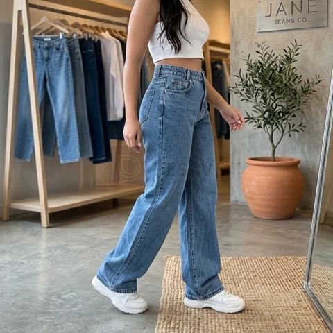 Calça Jeans Wide Leg Feminina Cintura Alta Sem Lycra Stillge