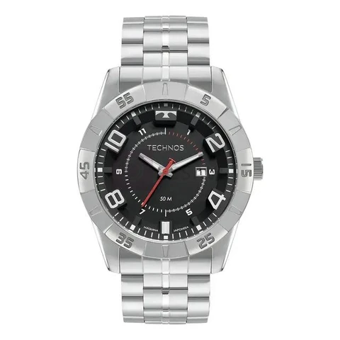 Relógio Technos Racer Masculino Prateado Analógico Quartzo 50M Fundo Preto