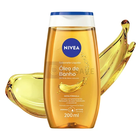 NIVEA Sabonete Líquido Óleo de Banho 200ml, Limpeza Corporal, Pele Macia, 55% Óleos Naturais, Sensação Hidratante