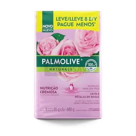 Palmolive Naturals Leite e Pétalas de Rosa Sabonete em Barra, 8x85g