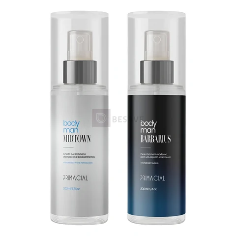 KIT BODY SPLASH MASCULINO BARBARIUS E MIDTOWN 200ML - PRIMACIAL PERFUME FRESCO AMADEIRADO