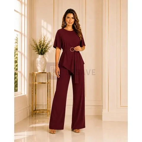 Conjunto Feminino Blusa Assimétrica Calça Pantalona Premium