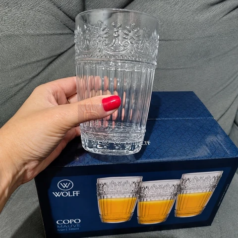 Conjunto 6 Copos Mauve Wolff 350ml Vidro Copos para Agua Sucos Bebidas Mesa Posta e Uso Diário Qualidade Praticidade Uso