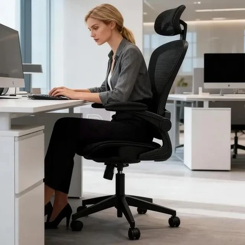 Cadeira Escritório Ergonômica Presidente com Apoio Cabeça Ajustável, Suporte Lombar, Giratória Reclinável para Home Office Python Fly Preto