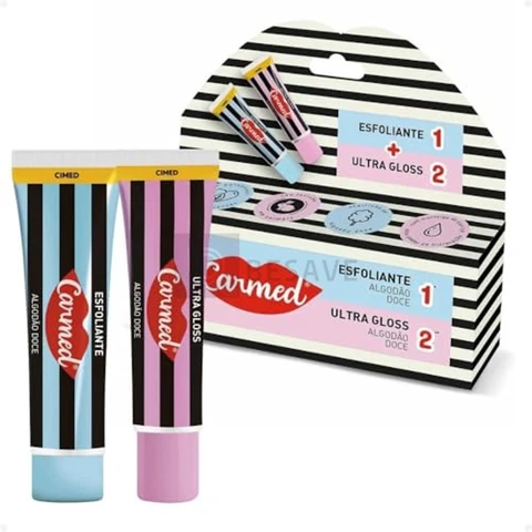 Carmed Kit SOS Lábios Esfoliante + Ultra Gloss Brilho Aroma Algodão Doce 10g Cimed