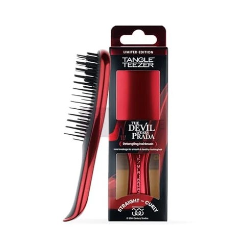 Tangle Teezer - Escova de cabelo desembaraçadora The Mini Ultimate Detangler para todos os tipos de cabelo, ideal para o uso em fios úmidos. Cor: Vermelho metalizado -Diabo Veste Prada 2