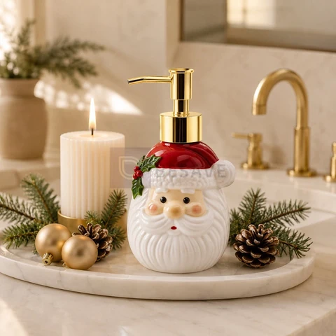 Dispenser Saboneteira Natalina Papai Noel Cerâmica 17cm 400ml