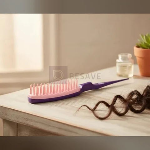 Ricca, Pente para Fitagem, Dentes Flexíveis, Cabo divisor de Mechas, Para Cabelos Cacheados e Ondulados, Cor Roxo
