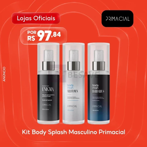 KIT COM 3 BODY SPLASH MASCULINO BARBARIUS + MIDTOWN + ENIGMA 200ML - PRIMACIAL