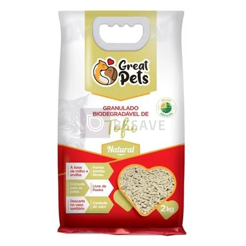 Great Pets Areia Higiênica Biodegradável Tofu 2kg Natural