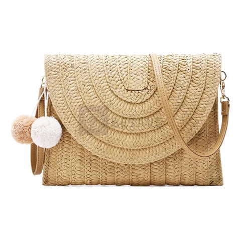 Bolsa De Palha Praia Feminina Bolsa Transversal Cor Bege