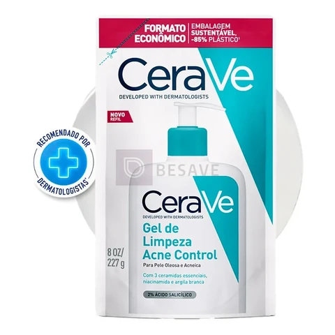 Refil Gel de Limpeza Facial Antiacne Pele Oleosa, Acne Control CeraVe, 227g