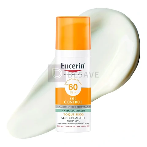 EUCERIN Protetor Solar Facial Oil Control FPS 60 50ml, Antioleosidade, Rosto, Proteção UVA, UVB e Luz Visível