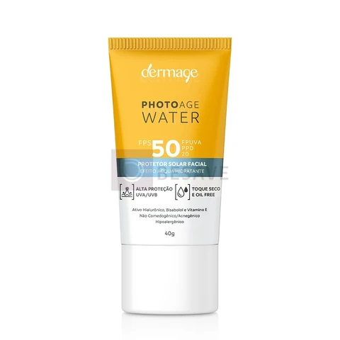 Photoage Water, Protetor Solar Incolor com FPS50 e PPD20, Fórmula Enriquecida com Hialuronato de Sódio e Tecnologia Double UV Protect, 40g