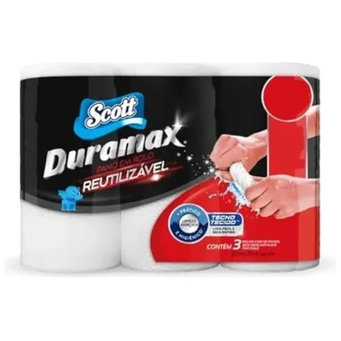 Scott Duramax Pano Reutilizável em Rolo, Branco, 174 Folhas (3 Rolos de 58 Folhas)