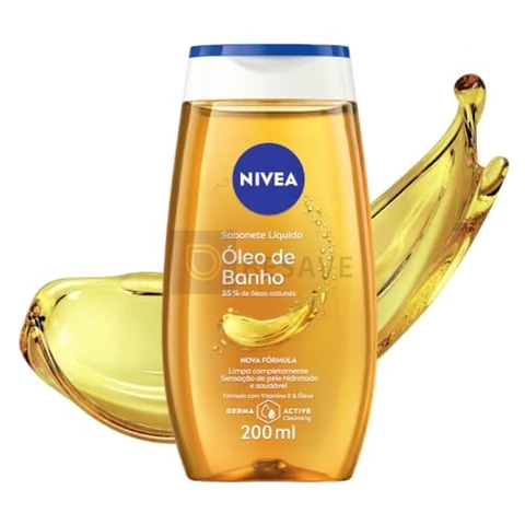 NIVEA Sabonete Líquido Óleo de Banho 200ml, Limpeza Corporal, Pele Macia, 55% Óleos Naturais, Sensação Hidratante