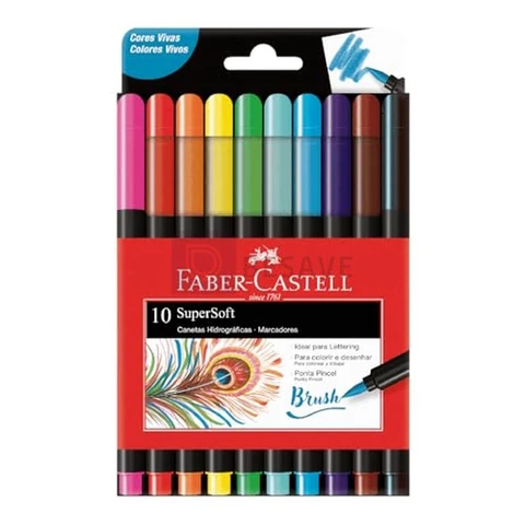 Caneta Ponta Pincel, Faber-Castell, Supersoft Brush, 15.0710SOFT, 10 Cores