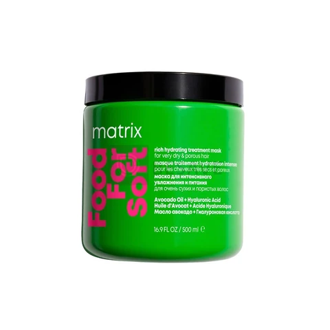 Matrix Food For Soft Máscara Capilar Hidratante, Com Ácido Hialurônico e Óleo de Abacate, Hidratação Profunda, Brilho e Maciez, Fórmula Vegana, Para Cabelos Secos, 500ml