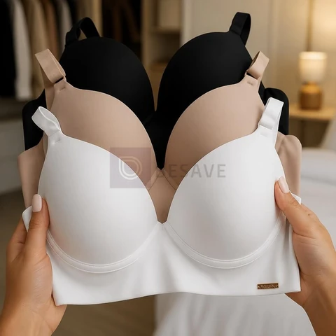 Kit 3 Sutiãs com bojo Básico Reforçado de Microfibra Conforto Sustenção Lingerie