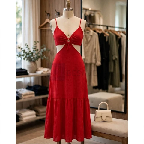 Vestido Longo Costas De Amarrar Bojo Estruturado Elegante Ano Novo 2026