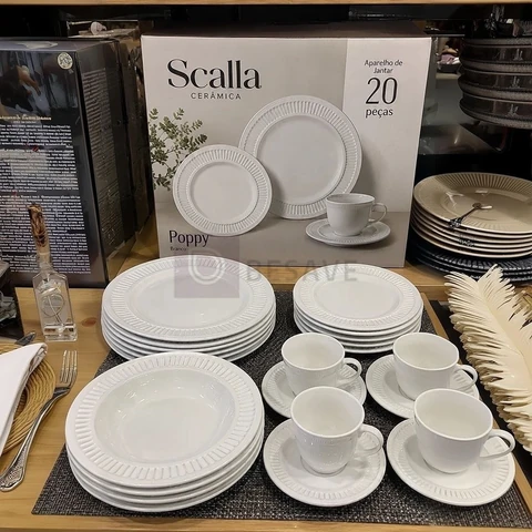 Aparelho de Jantar 20 peças Branco Poppy de Cerâmica - Scalla Cerâmica