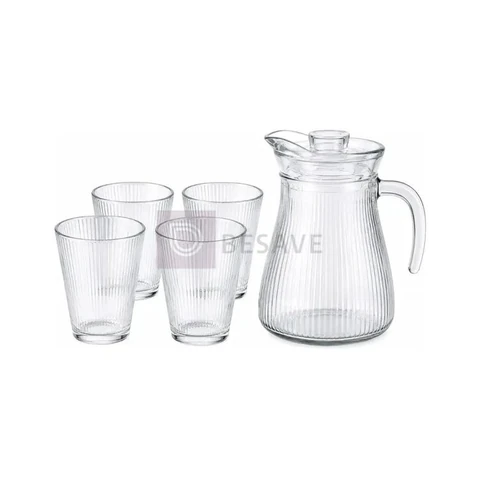 Kit Jarra De Vidro Com 4 Copos 5 Peças Para Suco Água Bebida