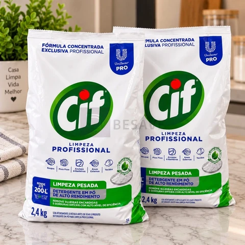 Kit 2 Limpador Detergente em Pó Cif Profissional 2,4kg Limpeza Pesada Roupas Pisos e Superfícies