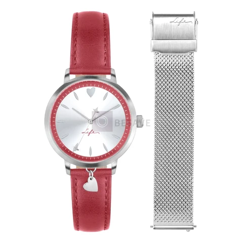 Relógio Life Lovely Feminino Couro E Aço Vermelho