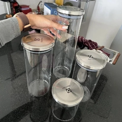 Kit Potes De Vidro Porta Mantimentos Herméticos 4 Uni