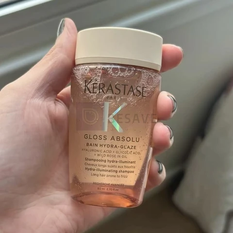 Kérastase Gloss Absolu Bain Crème Hydra-Glaze, shampoo para cabelos com frizz intenso, brilho e suavidade, com ácido glicólico, ácido hialurônico e óleo de rosa mosqueta, 80ml