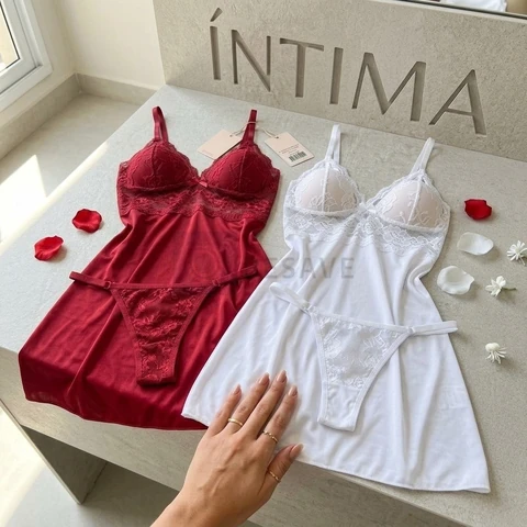 Kit 2 Camisola Sexy Sem Bojo Com Calcinha Renda Pijama Baby