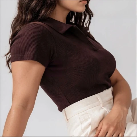 Kit 3 Blusa Feminina Gola Polo Canelada Básica Casual Lisa