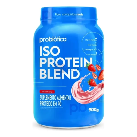 Whey Protein 900g Iso Blend Protein Probiótica Morango Blend de Proteínas
