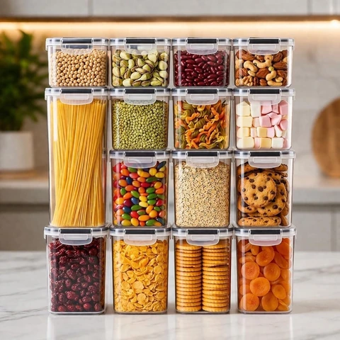 Kit 15 Potes Hermético Cadencia Mantimentos Retangular Cozinha Branco Rishon 22,4 Litros