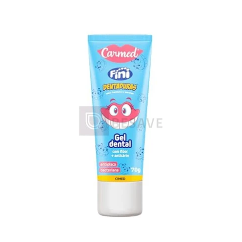 Carmed Fini Dentaduras Gel Dental com Flúor Sabor Framboesa e Morango 70g