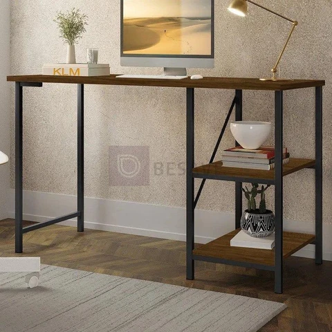 Mesa Escrivaninha Mesa Office Estudo Estilo Industrial Cor Preto Imbuia 1,10m KLM