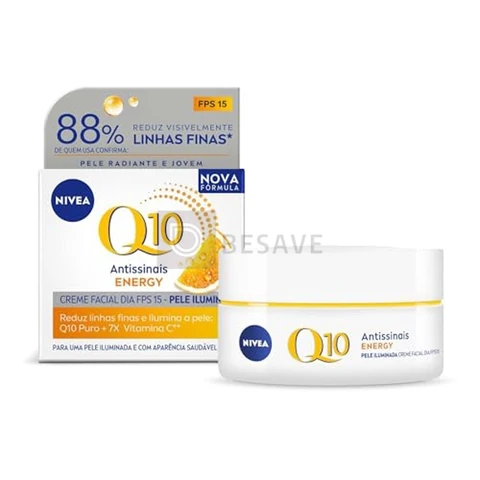 NIVEA Creme Facial Antissinais Q10 Energy Dia FPS 15 50g - Proporciona sensação instantânea de pele macia e iluminada, aliviando sinais de cansaço e falta de luminosidade