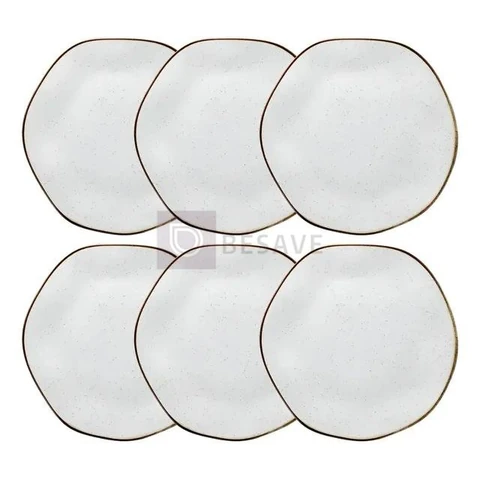 Jogo De 6 Pratos Rasos 27,5cm Ryo Maresia Cor Marrom Off White Oxford