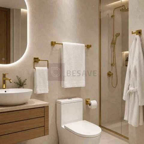 Kit Acessórios Banheiro Dourado Porta Toalha Papel Luxuoso