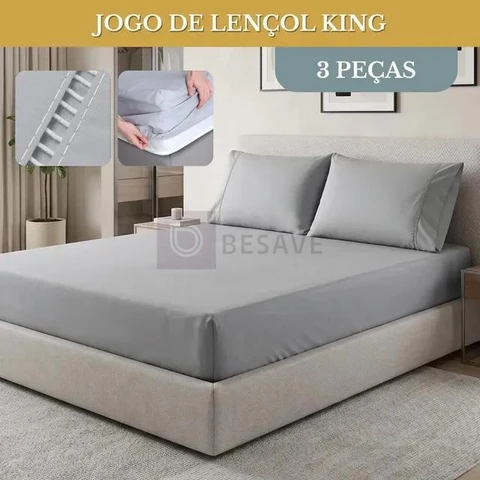 Jogo De Lençol Detalhe Ponto Palito 400 Fios Luxo Conforto Macio King 3 Peças Cor Cinza