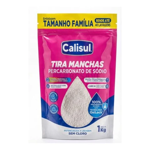 Percarbonato de Sódio 1kg 100% Puro Tira Manchas em Pó Sem Cloro, Biodegradável e Seguro para Roupas Brancas, Coloridas e Limpeza Doméstica Calisul