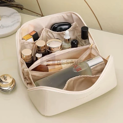 Bolsa Necessaire Super Espaçosa De Couro PU Portátil Viagem Cosméticos Para Viagem