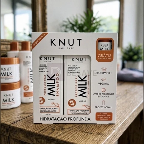 KNUT - Kit Presente Milk com Shampoo 250ml, Condicionador 200ml e Mini Máscara 30g - Hidratação Profunda para Cabelos Quimicamente Tratados - Sem Parabenos, Sem Ftalatos, Cruelty Free