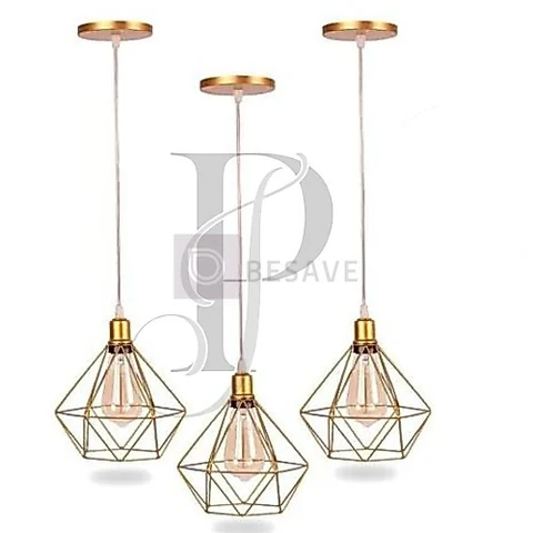 Kit 3 Pendente Aramado Diamante Luminária Lustre Teto Retro Industrial