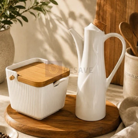 Kit Azeiteiro/Galheteiro Oasis de Cerâmica + Saleiro de Cerâmica Hauskfraft